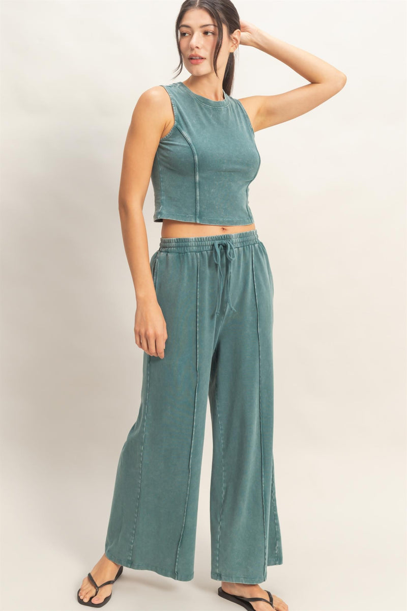 Mineral Washed Wide Leg Pants