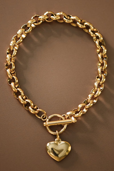 18k Gold Plated Waterproof Stainless Steel Link Heart Charm