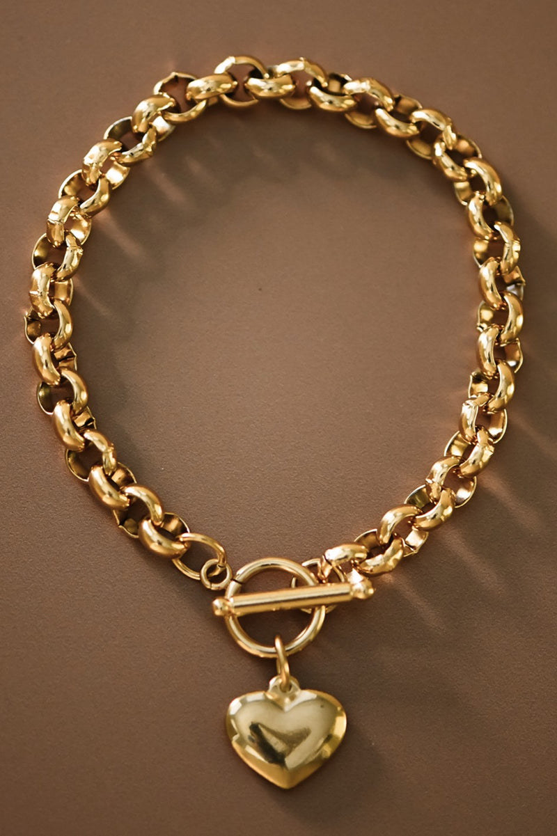 18k Gold Plated Waterproof Stainless Steel Link Heart Charm