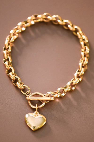18k Gold Plated Waterproof Stainless Steel Link Heart Charm