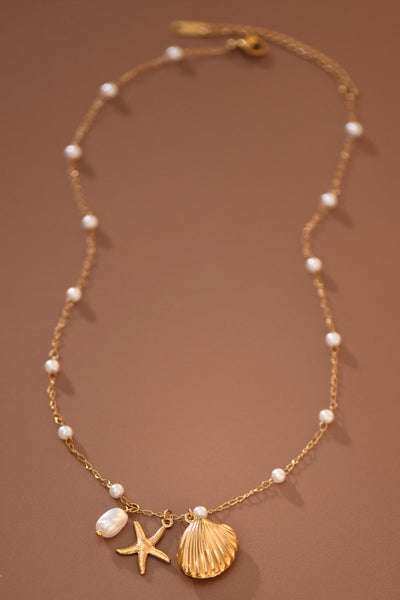 18k Gold Pvd Plated Stainless Steel Beach Themed Necklace