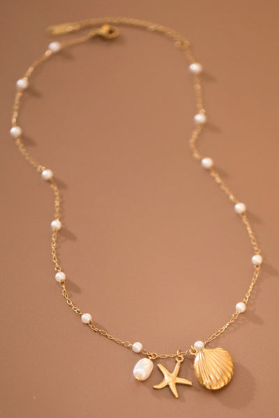 18k Gold Pvd Plated Stainless Steel Beach Themed Necklace