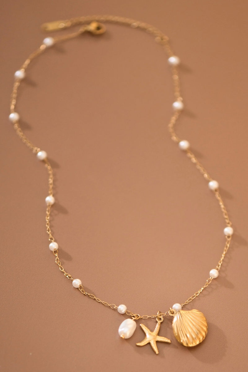 18k Gold Pvd Plated Stainless Steel Beach Themed Necklace
