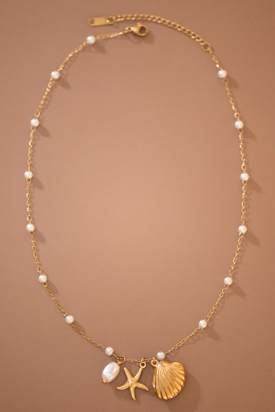 18k Gold Pvd Plated Stainless Steel Beach Themed Necklace