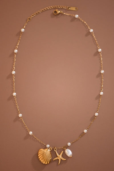18k Gold Pvd Plated Stainless Steel Beach Themed Necklace