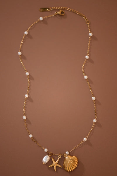 18k Gold Pvd Plated Stainless Steel Beach Themed Necklace