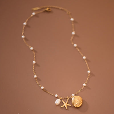 18k Gold Pvd Plated Stainless Steel Beach Themed Necklace
