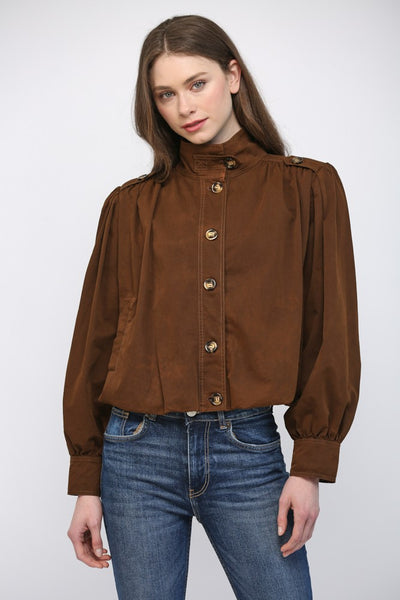 High Stand Collar Gathered Hem Bomber Jacket