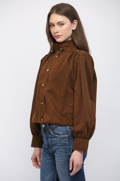 High Stand Collar Gathered Hem Bomber Jacket