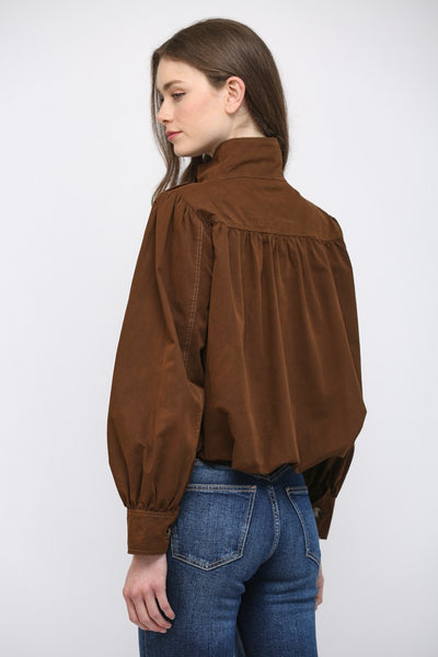 High Stand Collar Gathered Hem Bomber Jacket