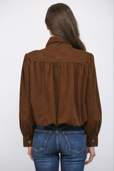 High Stand Collar Gathered Hem Bomber Jacket