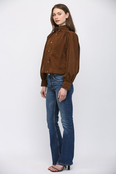 High Stand Collar Gathered Hem Bomber Jacket