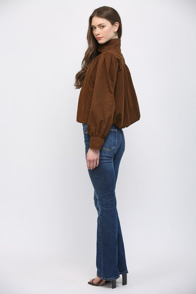 High Stand Collar Gathered Hem Bomber Jacket