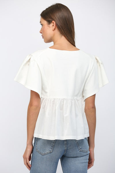 Emb Lace Trimmed Round Neck Sweatshirt Top