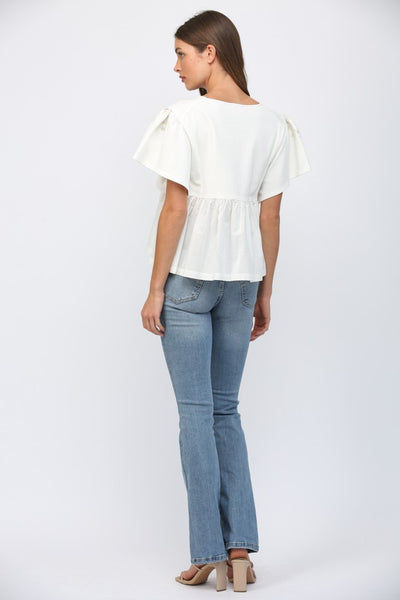 Emb Lace Trimmed Round Neck Sweatshirt Top