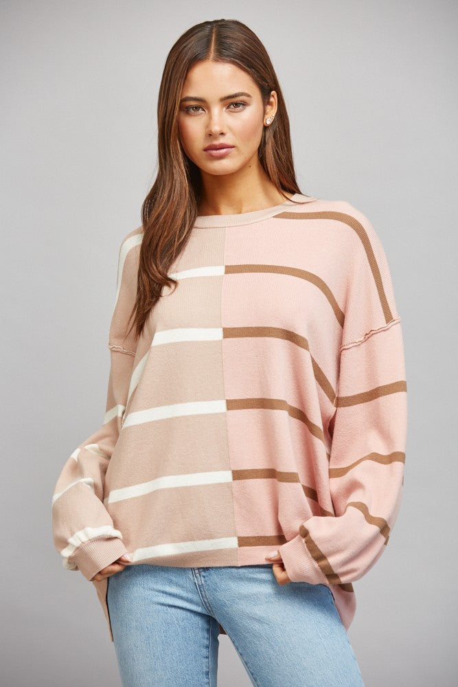 Color Blocked Stripe Loose Fit Sweater