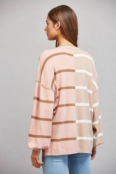 Color Blocked Stripe Loose Fit Sweater