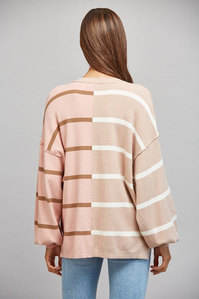 Color Blocked Stripe Loose Fit Sweater