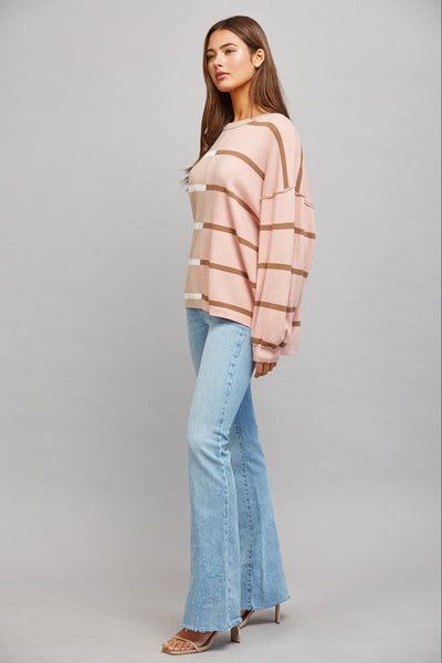 Color Blocked Stripe Loose Fit Sweater