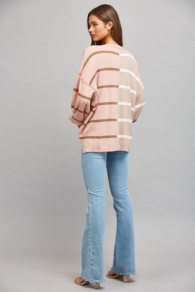 Color Blocked Stripe Loose Fit Sweater