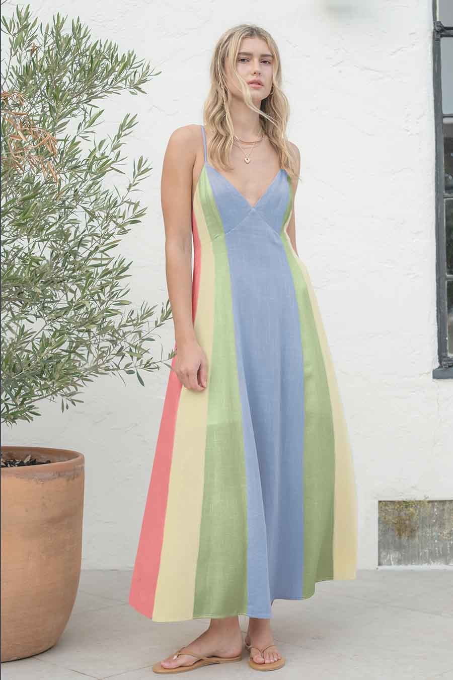 Linen Multi-stripe Midi Dress