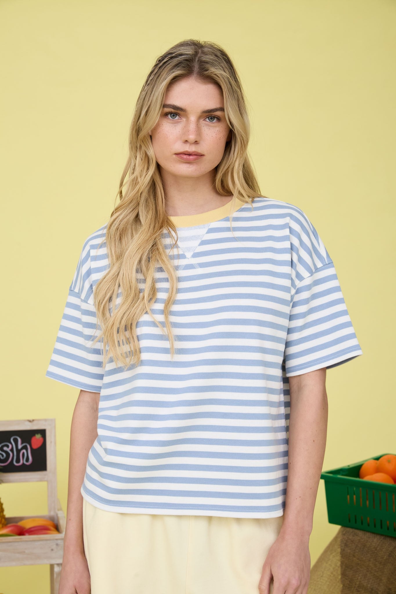 Stripe Colorblock Detail Short Sleeve Knit T-shirt