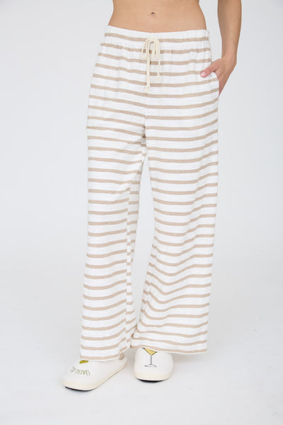 Stripe Drawstring Wide Leg Knit Lounge Pants