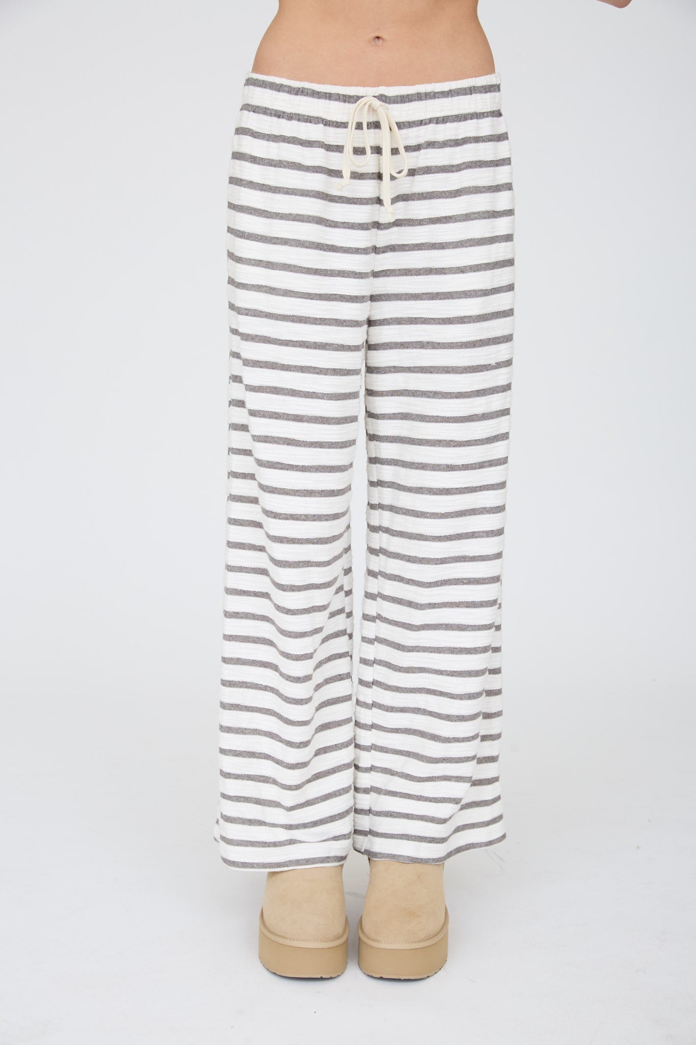Stripe Drawstring Wide Leg Knit Lounge Pants