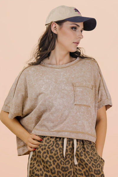 Mineral Washed Oversized Crop Comfy Knit Top