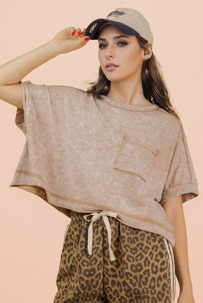 Mineral Washed Oversized Crop Comfy Knit Top