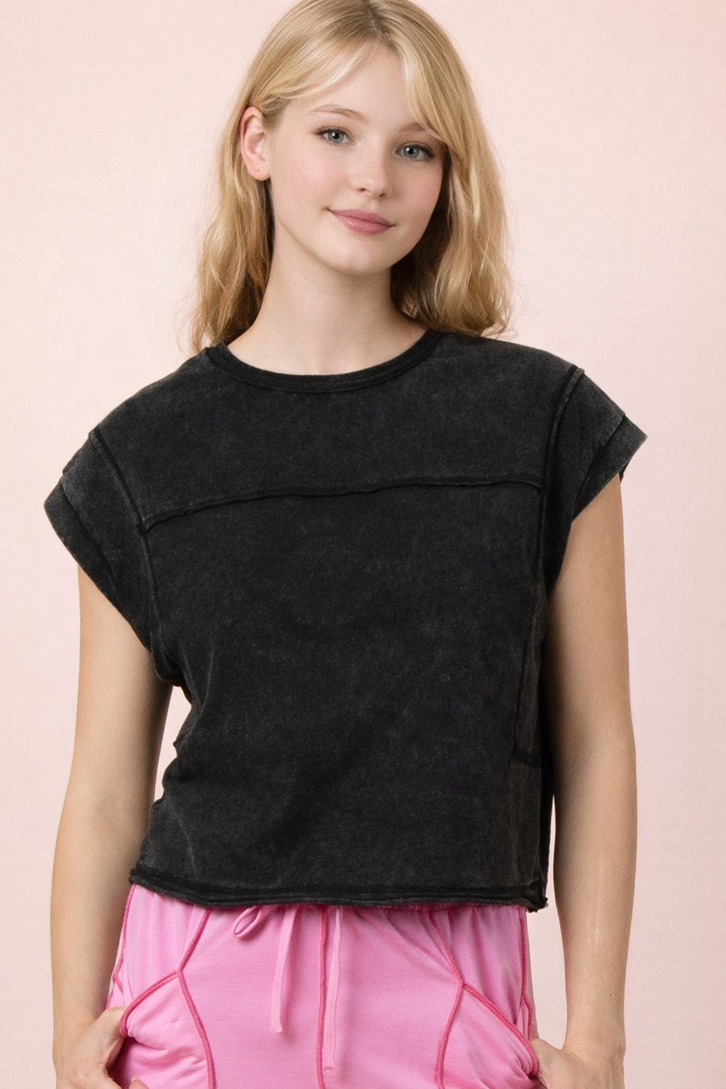 Mineral Washed Sleeveless Casual Knit Top