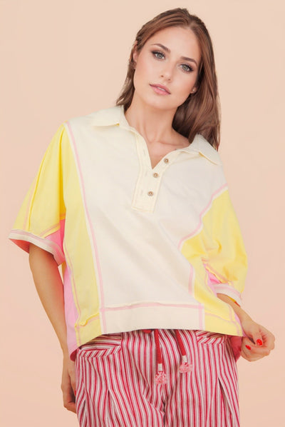 Oversized Dolman Sleeve Color Block Casual Top