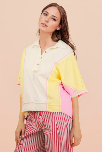 Oversized Dolman Sleeve Color Block Casual Top