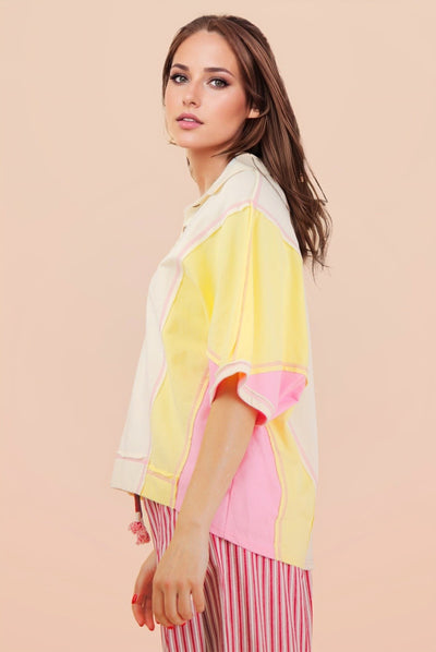 Oversized Dolman Sleeve Color Block Casual Top