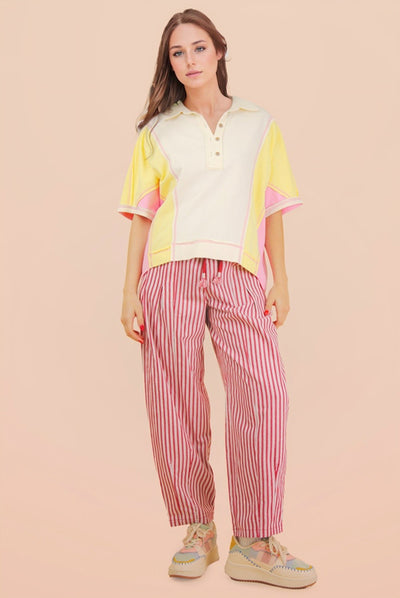 Oversized Dolman Sleeve Color Block Casual Top