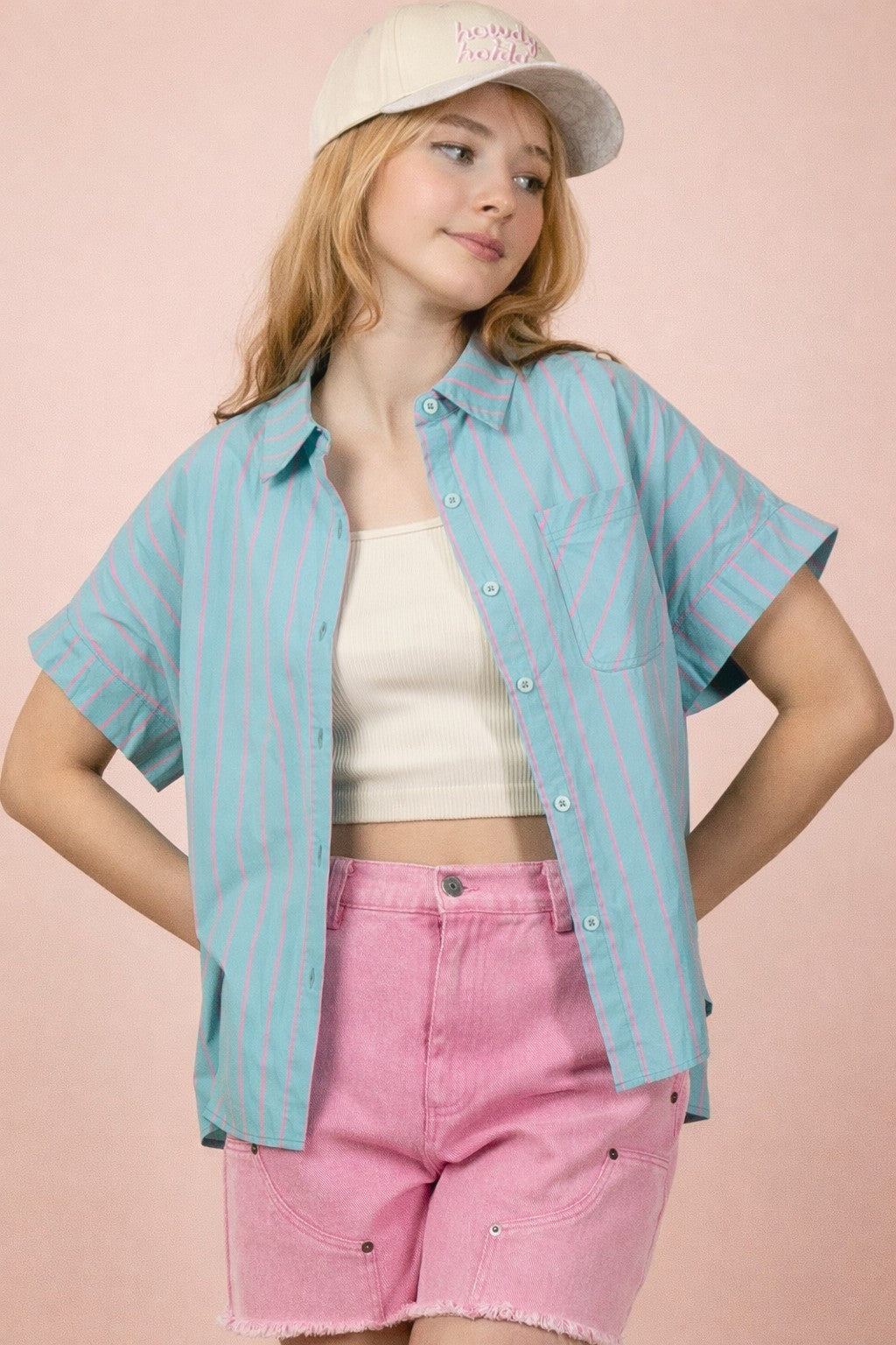 Oversized Striped Button Down Casual Shirt Top