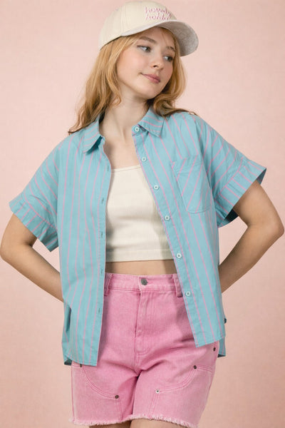 Oversized Striped Button Down Casual Shirt Top