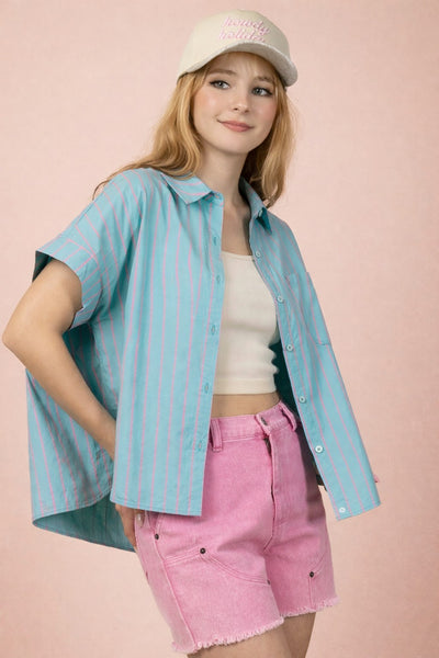 Oversized Striped Button Down Casual Shirt Top