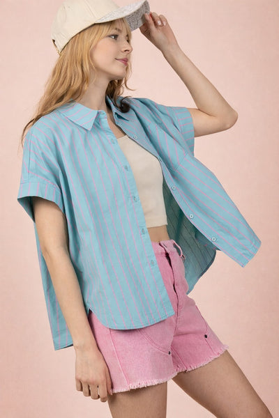 Oversized Striped Button Down Casual Shirt Top
