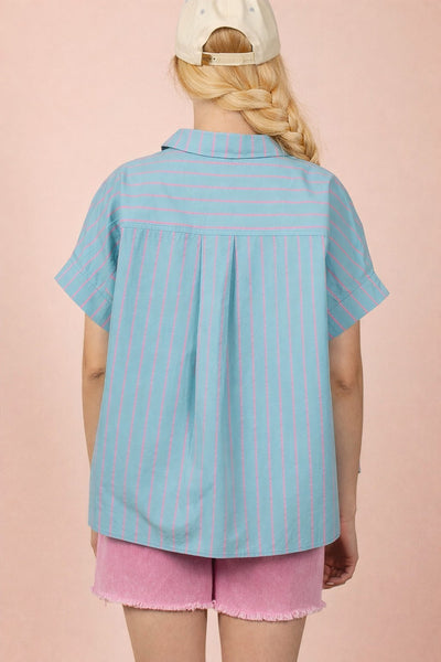 Oversized Striped Button Down Casual Shirt Top
