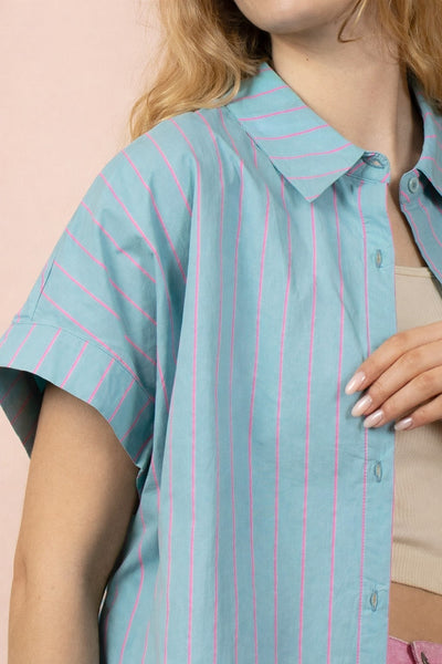 Oversized Striped Button Down Casual Shirt Top