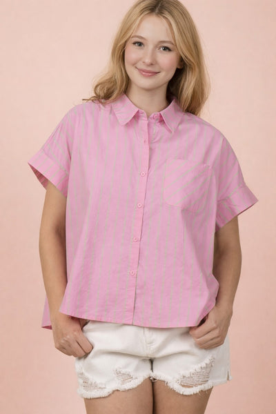Oversized Striped Button Down Casual Shirt Top