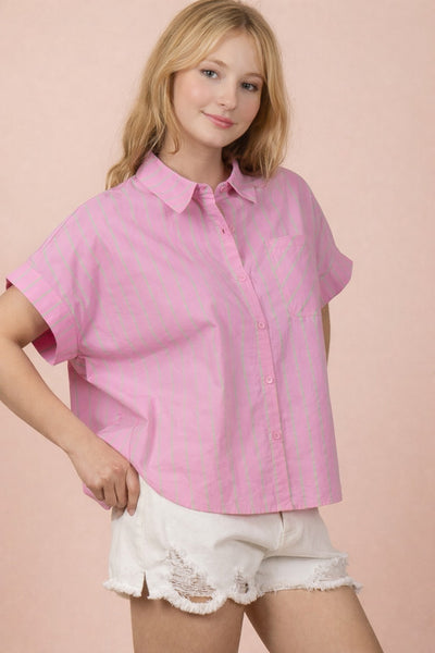 Oversized Striped Button Down Casual Shirt Top