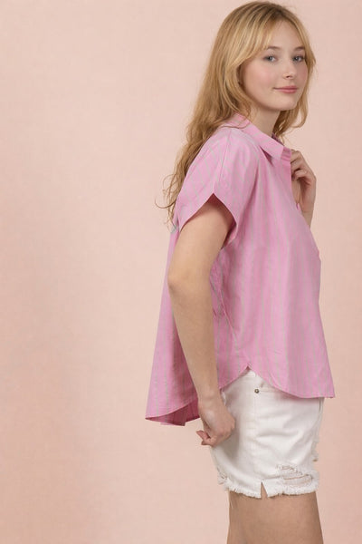 Oversized Striped Button Down Casual Shirt Top