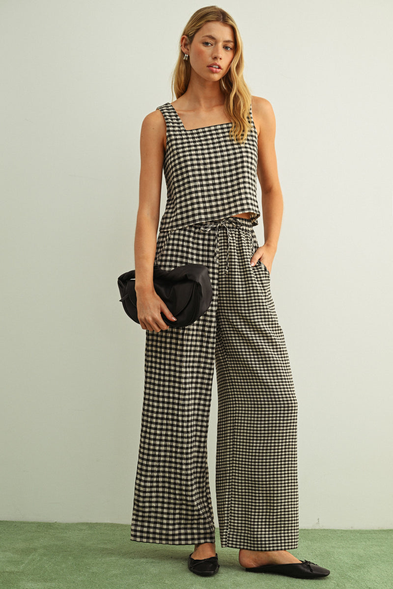 Mixed Gingham Straight Pants