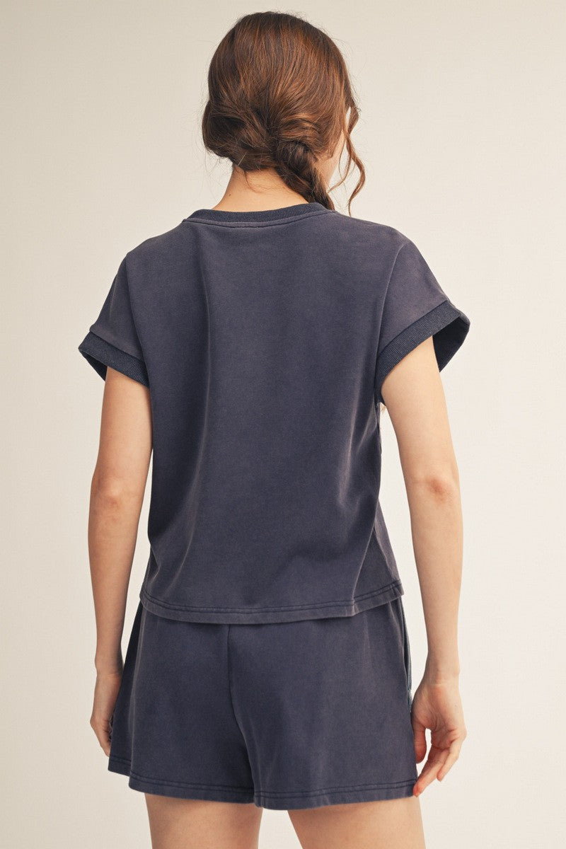 American Flag Patched Washed Casual Top