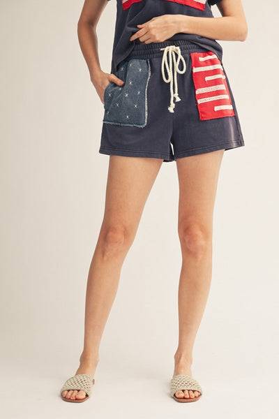Drawstring Waist American Flag Casual Shorts