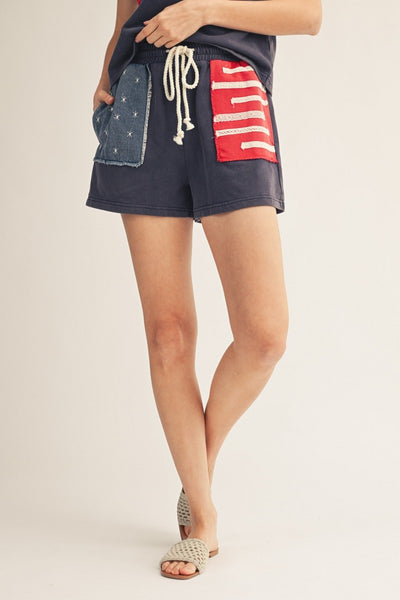 Drawstring Waist American Flag Casual Shorts