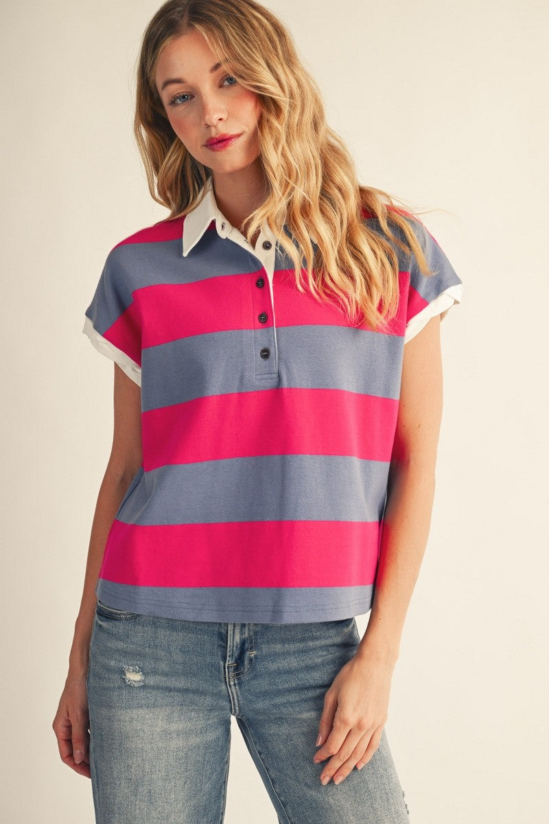 Twisted Sleeve Detail Casual Stripe Top