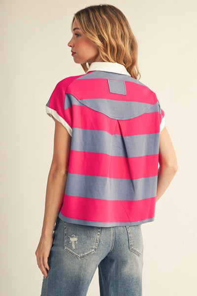 Twisted Sleeve Detail Casual Stripe Top